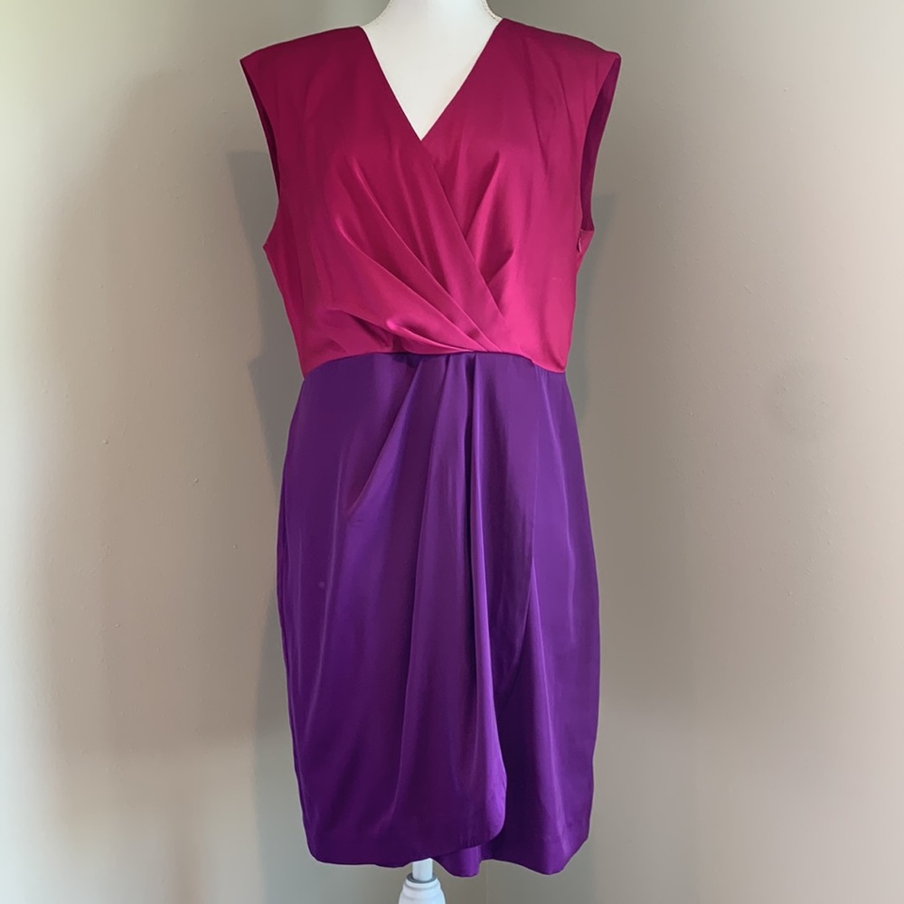 Vince Camuto | Sleeveless Colorblock Satin Faux Wrap Dress